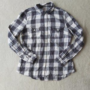Old Navy indie sleaze gray plaid checkered flannel shirt